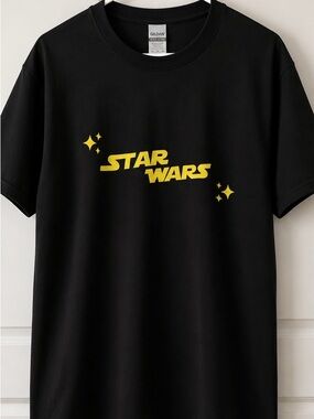 Gildan Black Star Wars Short Sleeve Tee with Yellow Logo